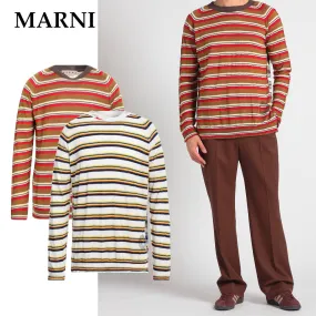 MARNI  |Crew Neck Pullovers Stripes Linen Long Sleeves Cotton