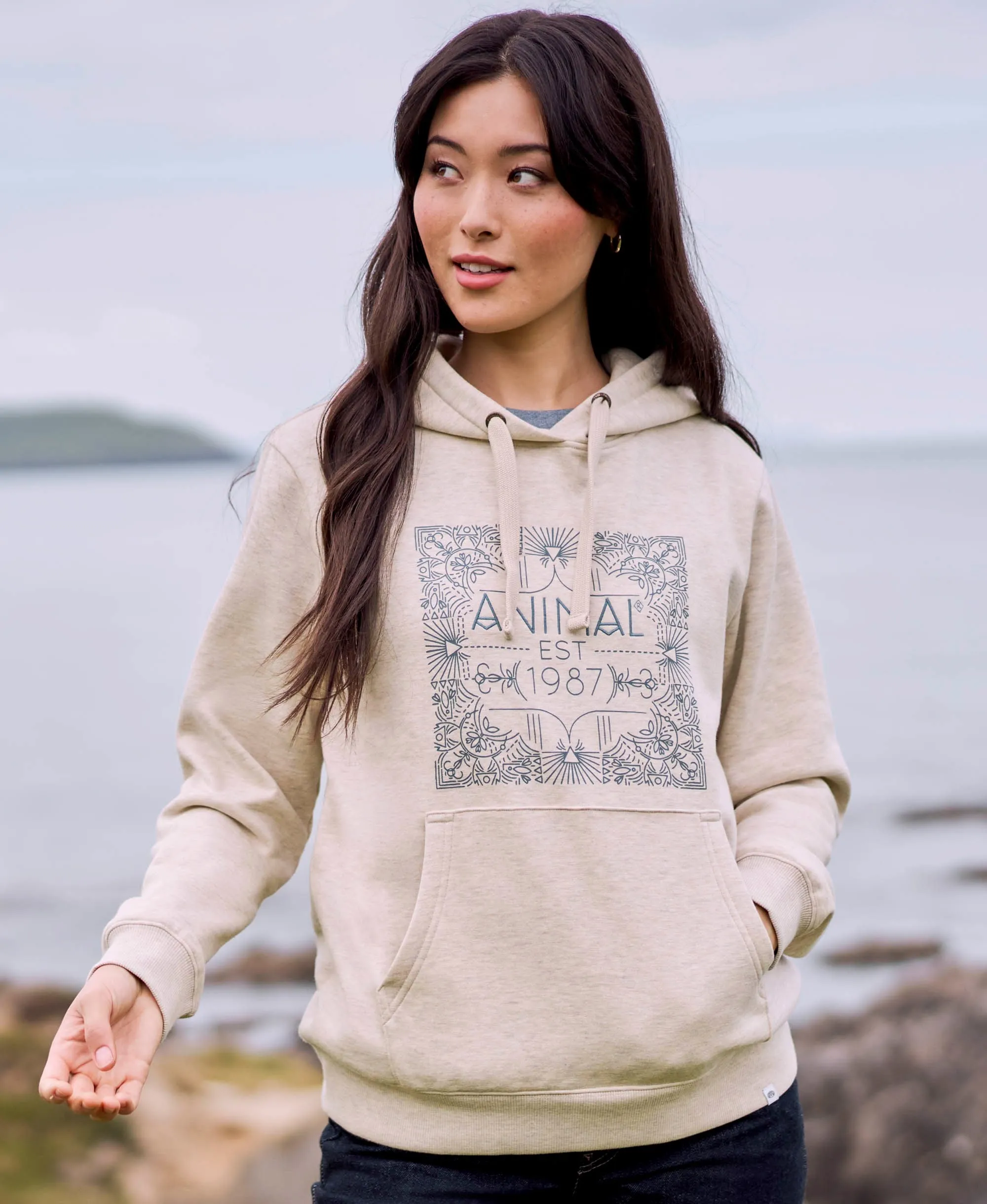 Maya Womens Graphic Hoodie - Light Beige