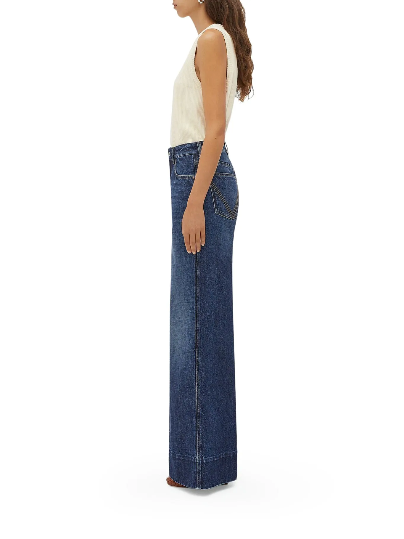 Medium wash wide denim trousers