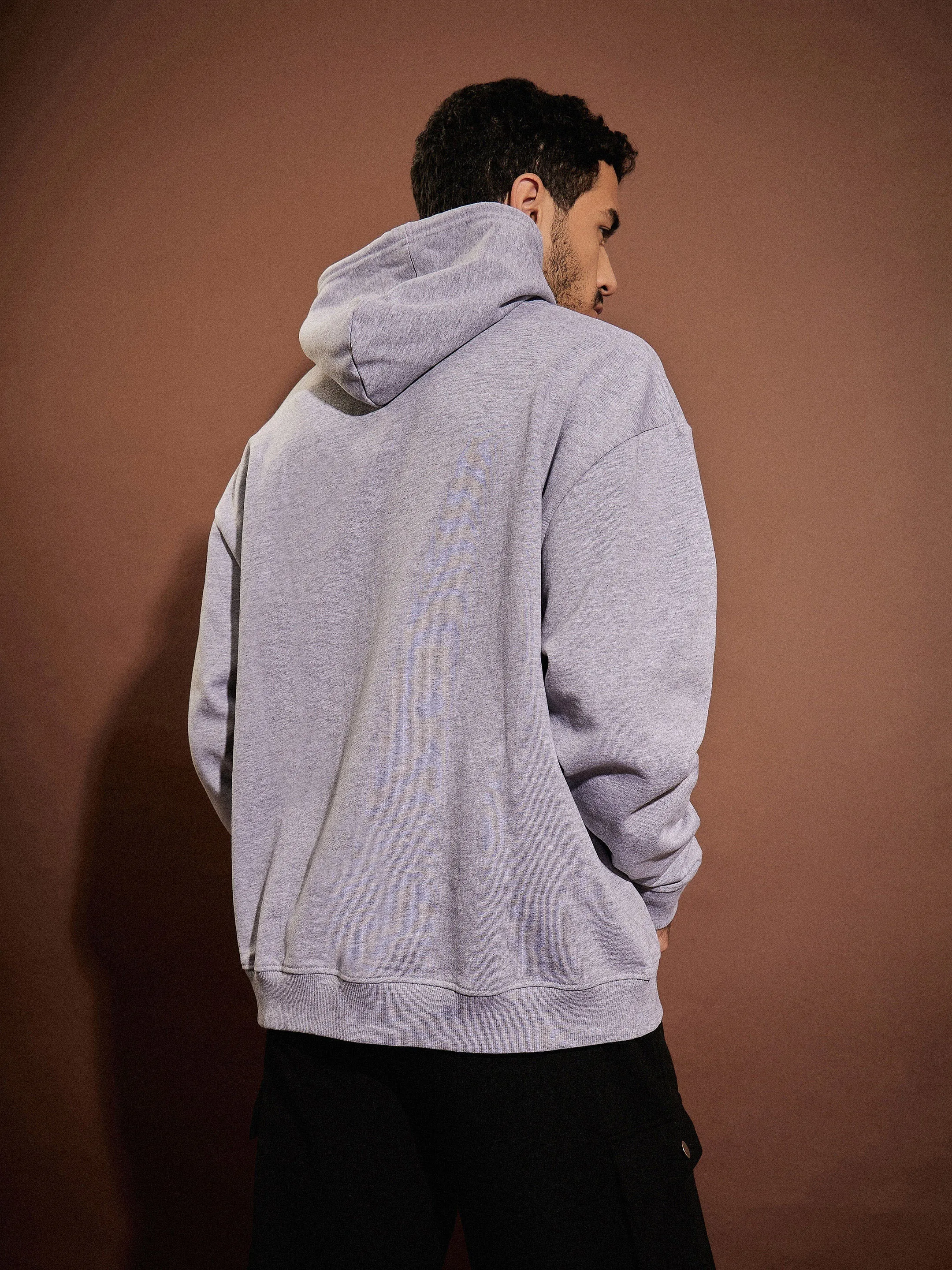 Men Grey Melange LOVE LOCALS Oversized Hoodie