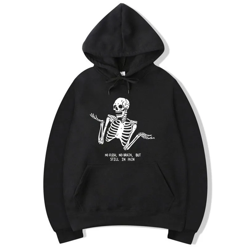 Men's Casual Fitness No Flesh No Brain But Still In Pain Printed Hoodies