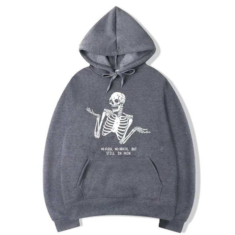 Men's Casual Fitness No Flesh No Brain But Still In Pain Printed Hoodies