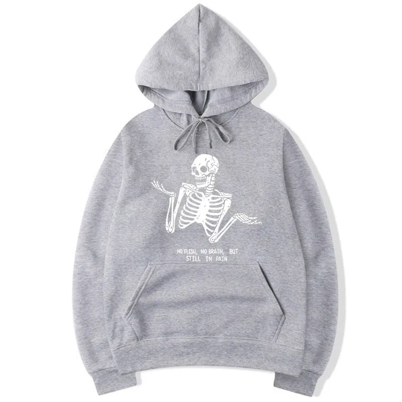 Men's Casual Fitness No Flesh No Brain But Still In Pain Printed Hoodies