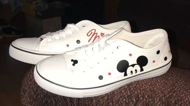 Mickey & Minnie Mouse Peek-a-boo Custom Print Sneakers Canvas Low Top Shoes