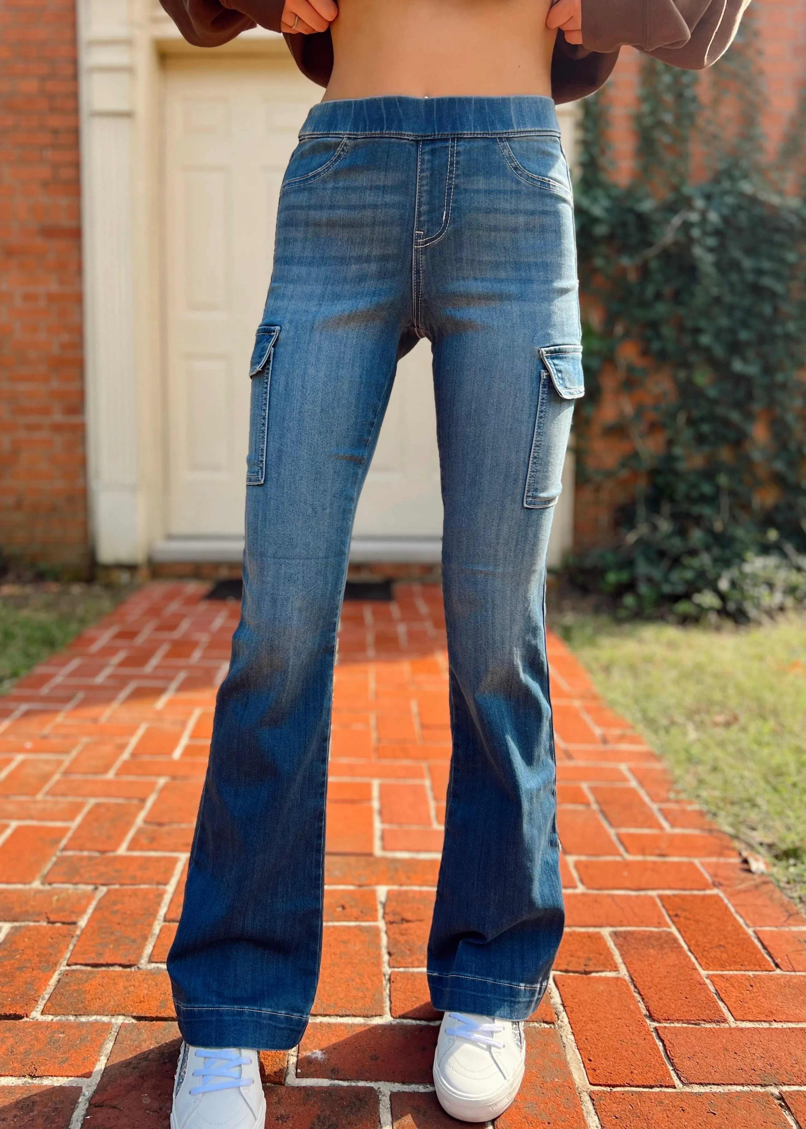 Mid Rise Flare Cargo Jeans