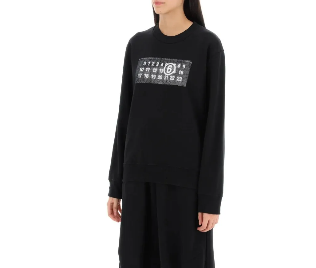 MM6 Maison Margiela  |Crew Neck Rib Long Sleeves Cotton Logo Hoodies & Sweatshirts