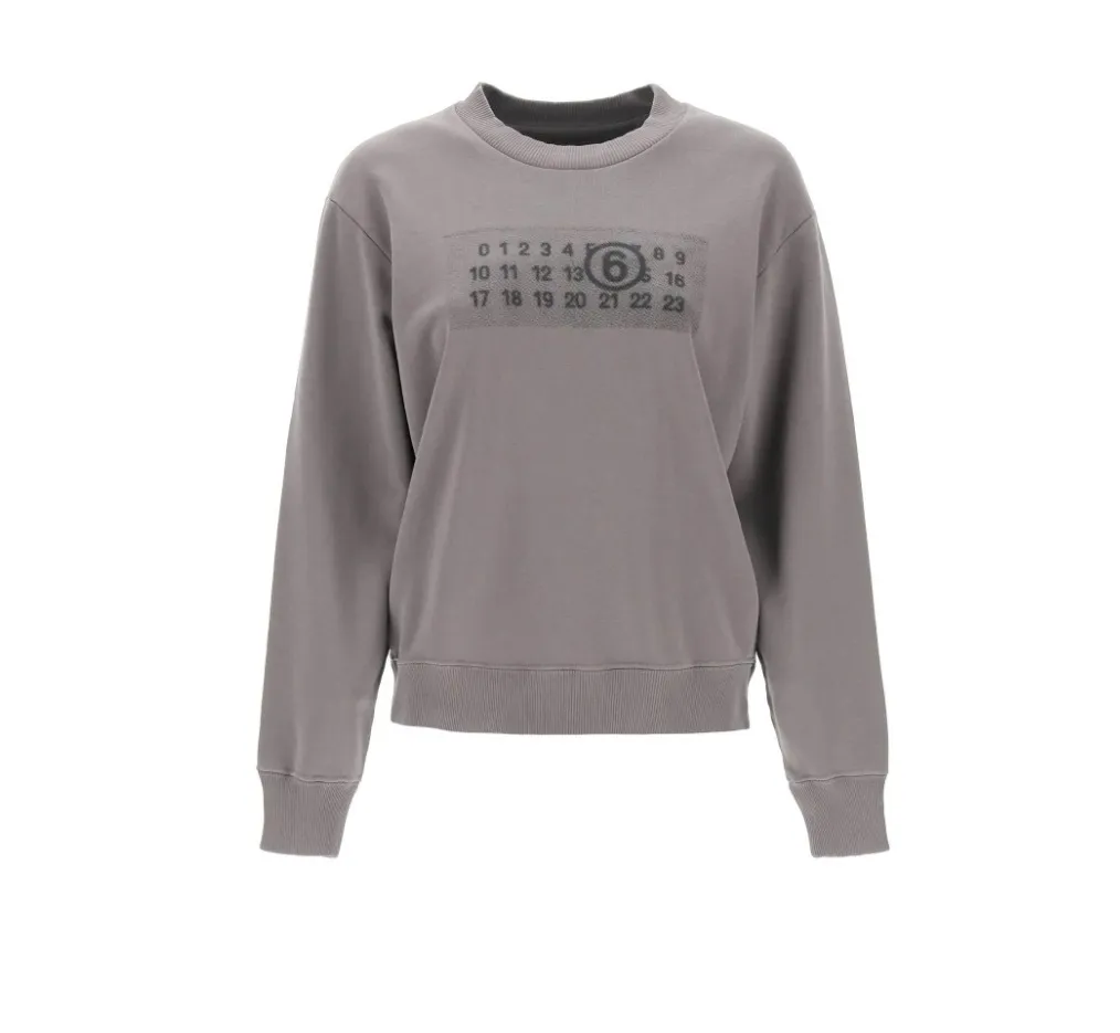 MM6 Maison Margiela  |Crew Neck Rib Long Sleeves Cotton Logo Hoodies & Sweatshirts