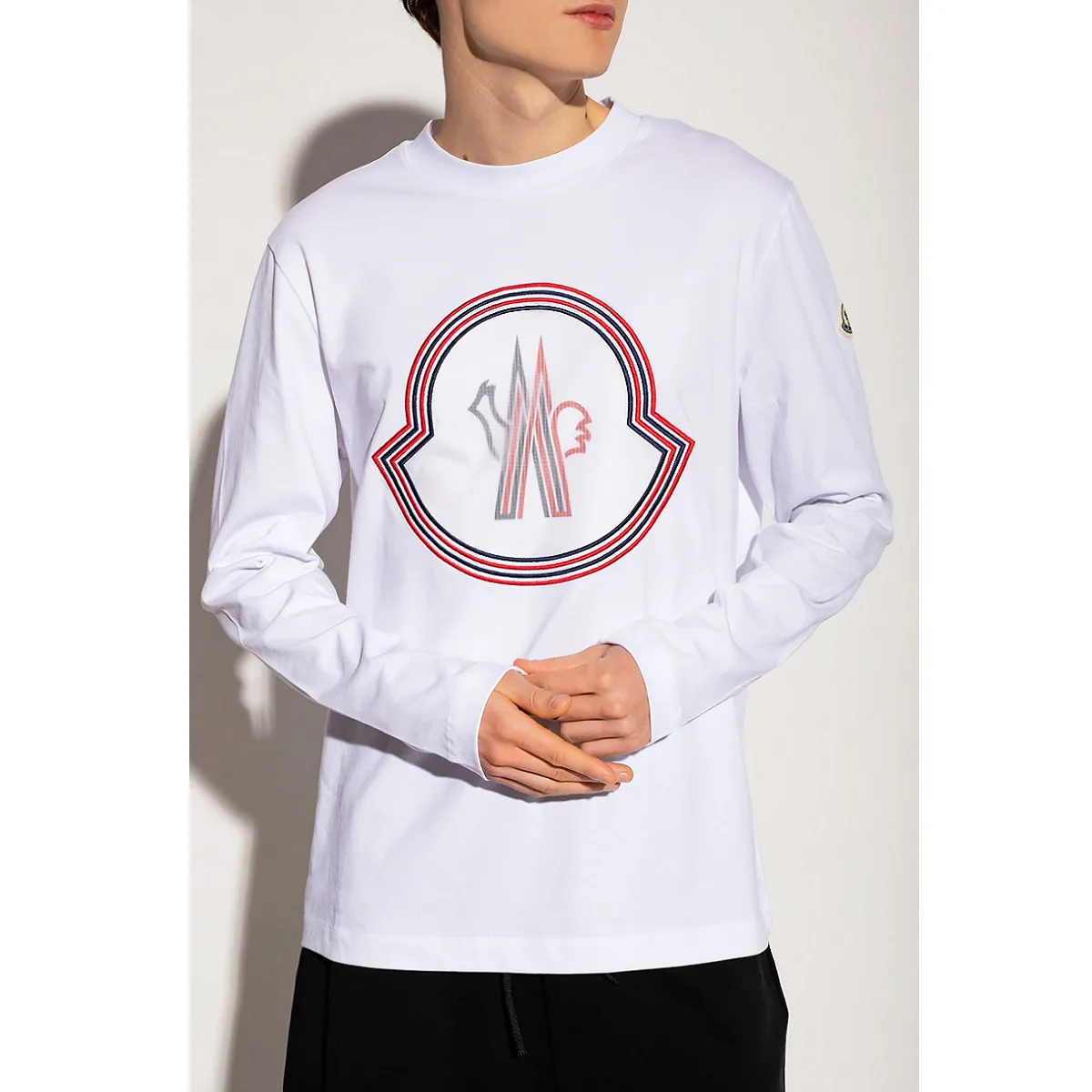 MONCLER  |Crew Neck Long Sleeves Plain Cotton Long Sleeve T-shirt Logo