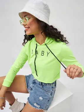 Neon Green Baby-Print Crop Boxy Hoodie