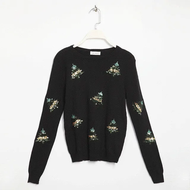 New Fashion Female Pullovers Knitted Long Sleeve O-neck Winter Autumn Sequin Bling Sweaters Hot  72042 SM6