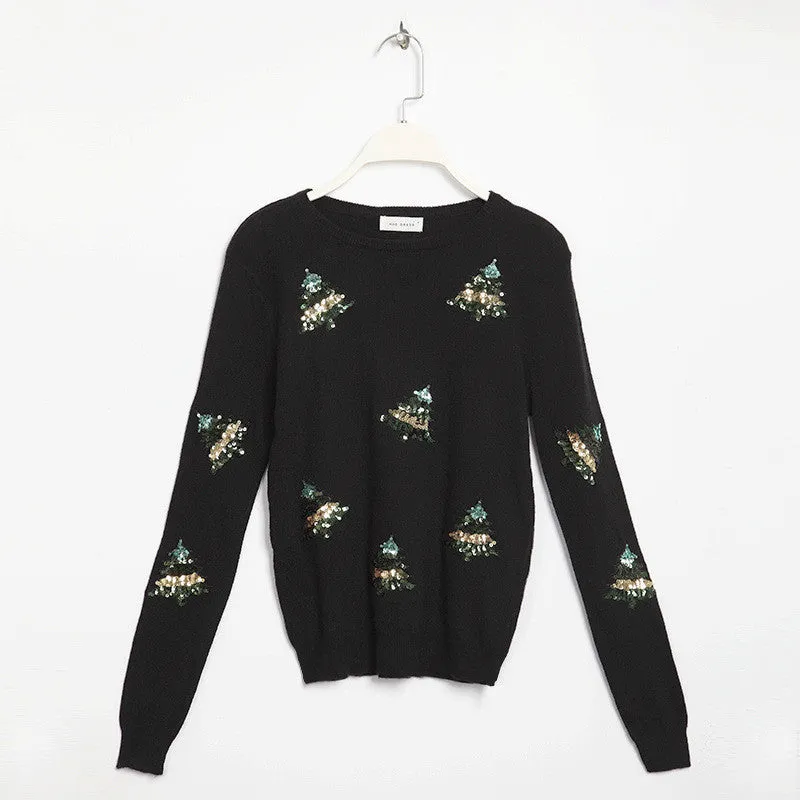 New Fashion Female Pullovers Knitted Long Sleeve O-neck Winter Autumn Sequin Bling Sweaters Hot  72042 SM6