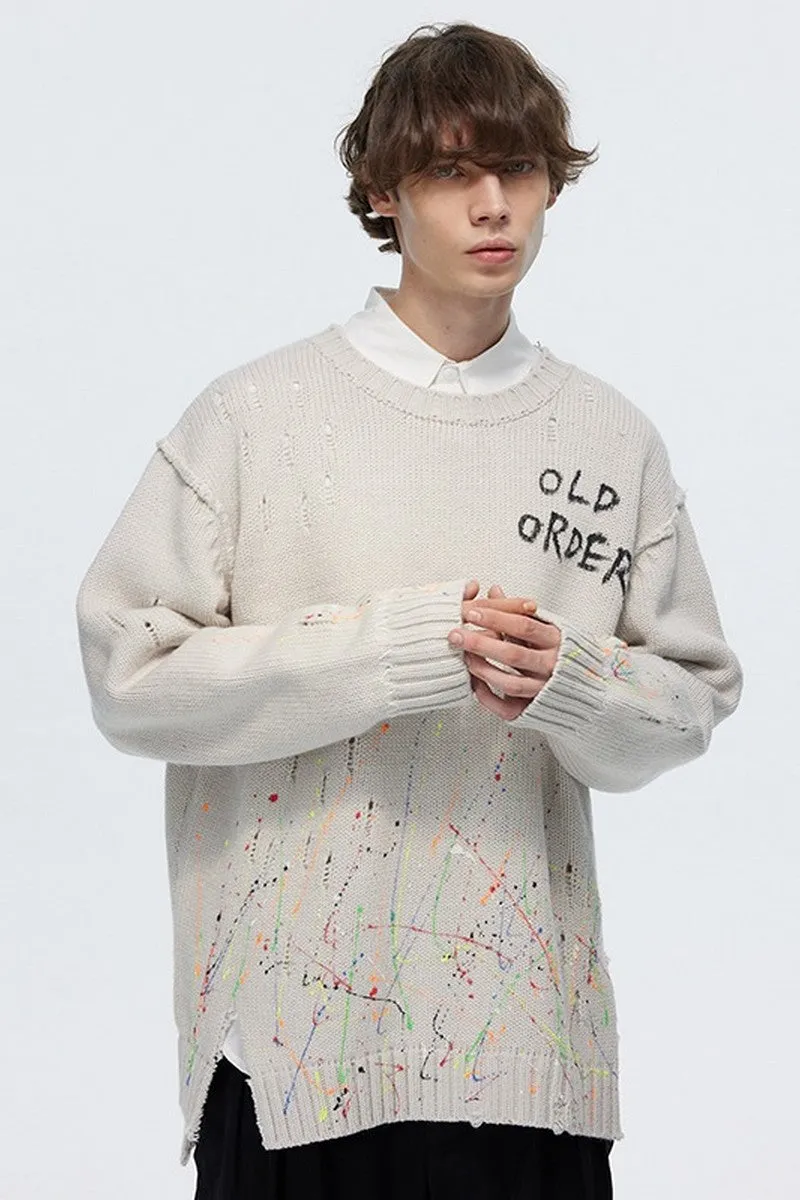 OO Splash Ink Logo Distressed Sweater