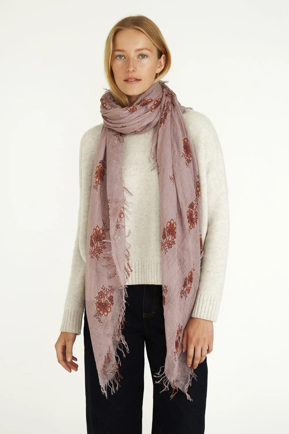 Orchid Hush Hibiscus Floral Cashmere and Silk Scarf