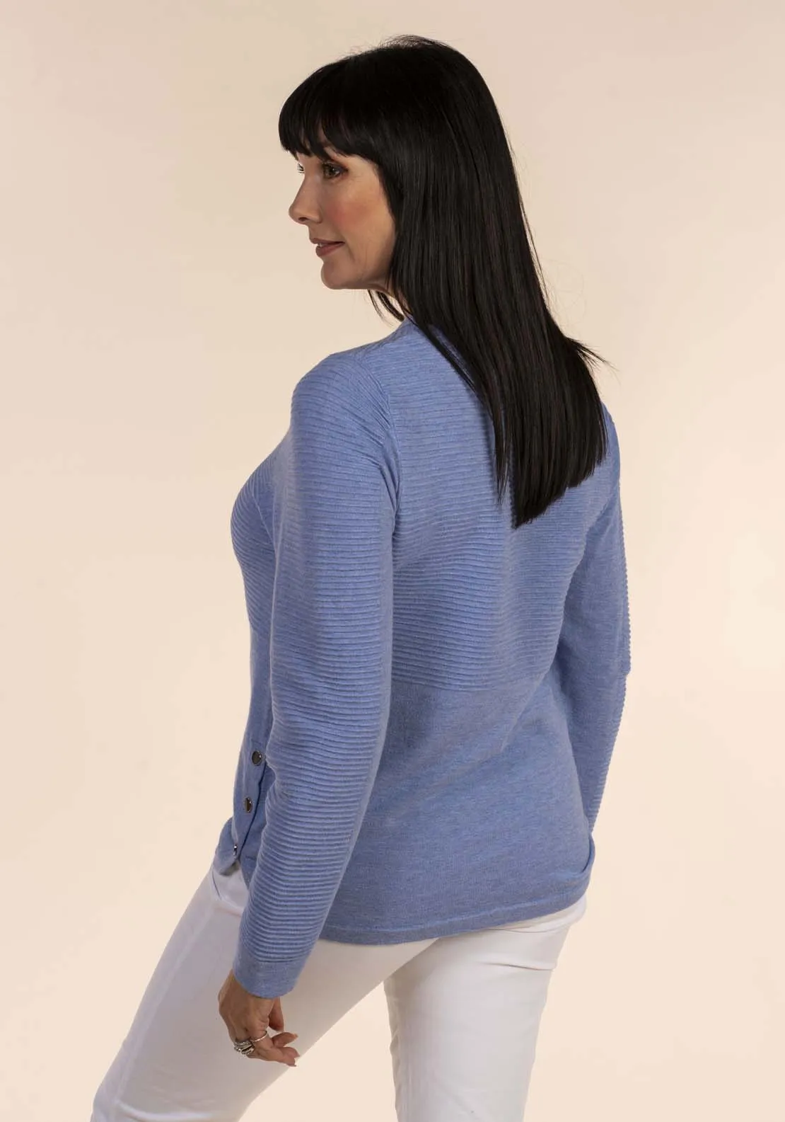 Ottoman Button Hem Jumper - Blue