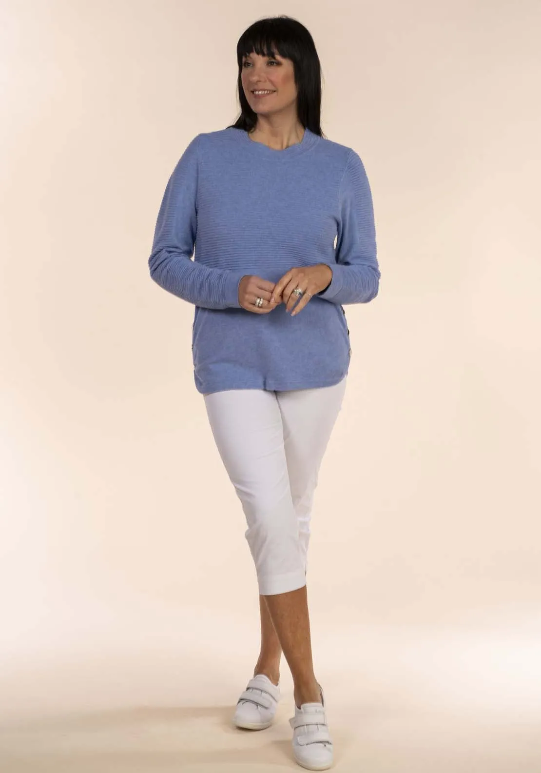 Ottoman Button Hem Jumper - Blue