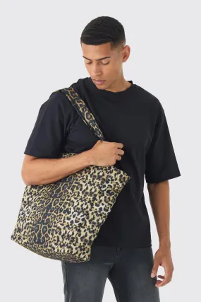 Oversized Tote Bag In Leopard Print | boohooMAN UK