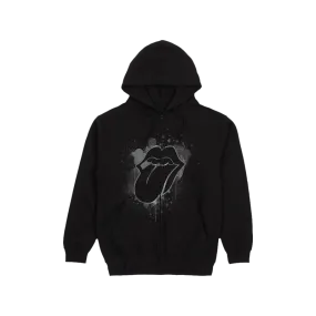 Paint It Black Reflective Tonal Splatter Tongue Print Zip Hoodie