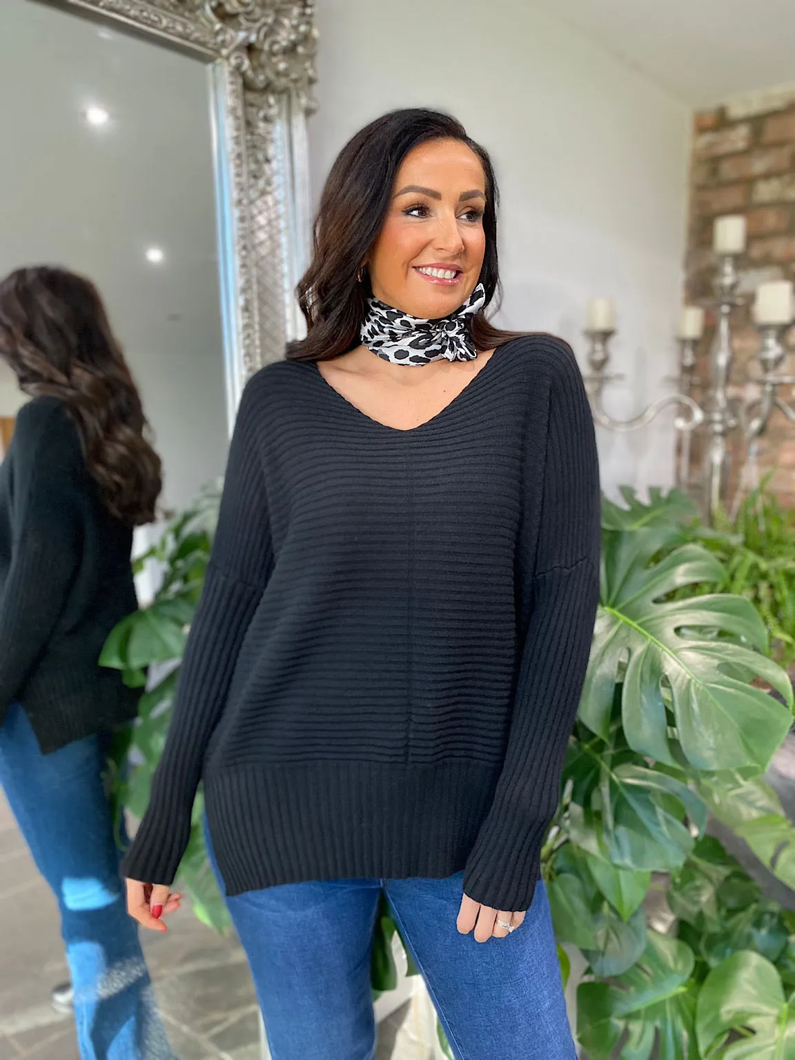 Premium Black Ribbed V Neck Patsy