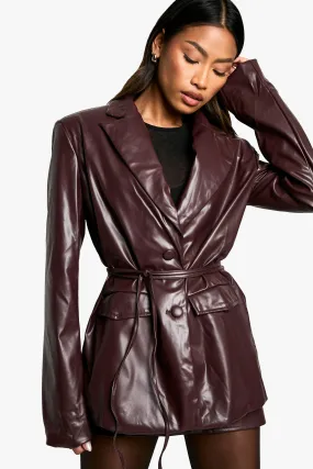 Pu Tie Waist Belted Blazer