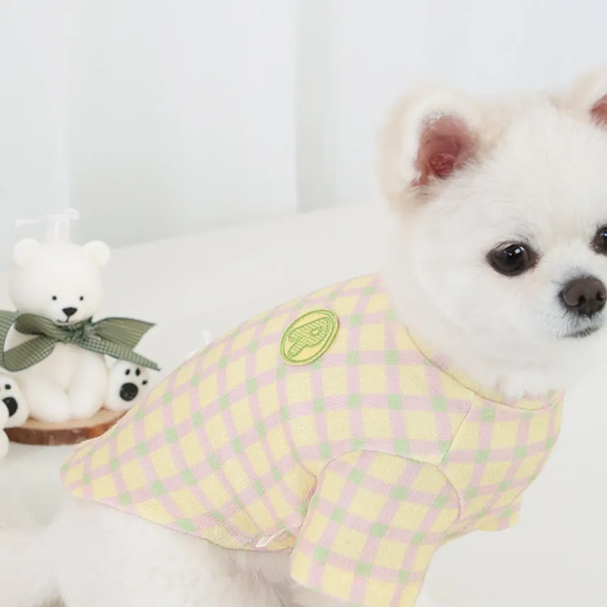 R logo Dogs Clothes Checked patterned Casual Cute Comfortable Clothing Sweaters Korean Designers Apparel Outfits Pastel Colours 