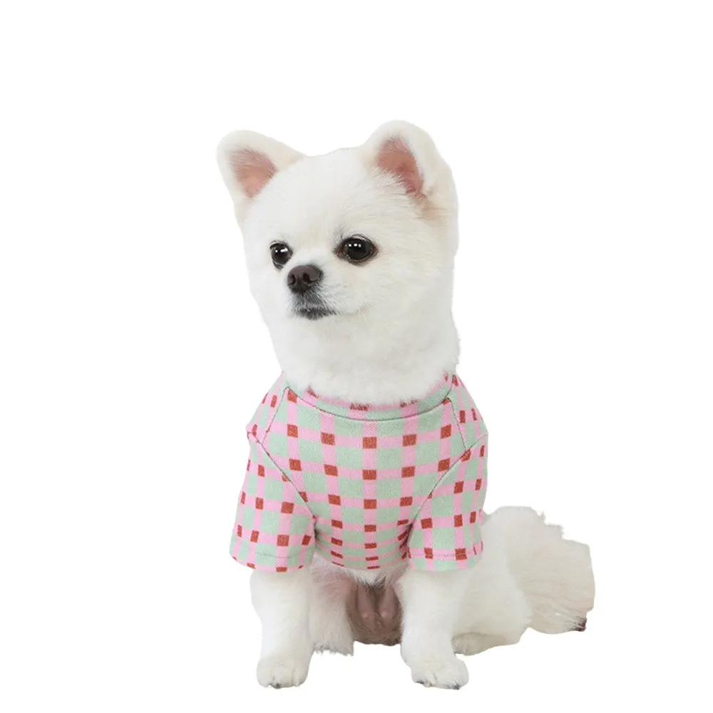 R logo Dogs Clothes Checked patterned Casual Cute Comfortable Clothing Sweaters Korean Designers Apparel Outfits Pastel Colours 