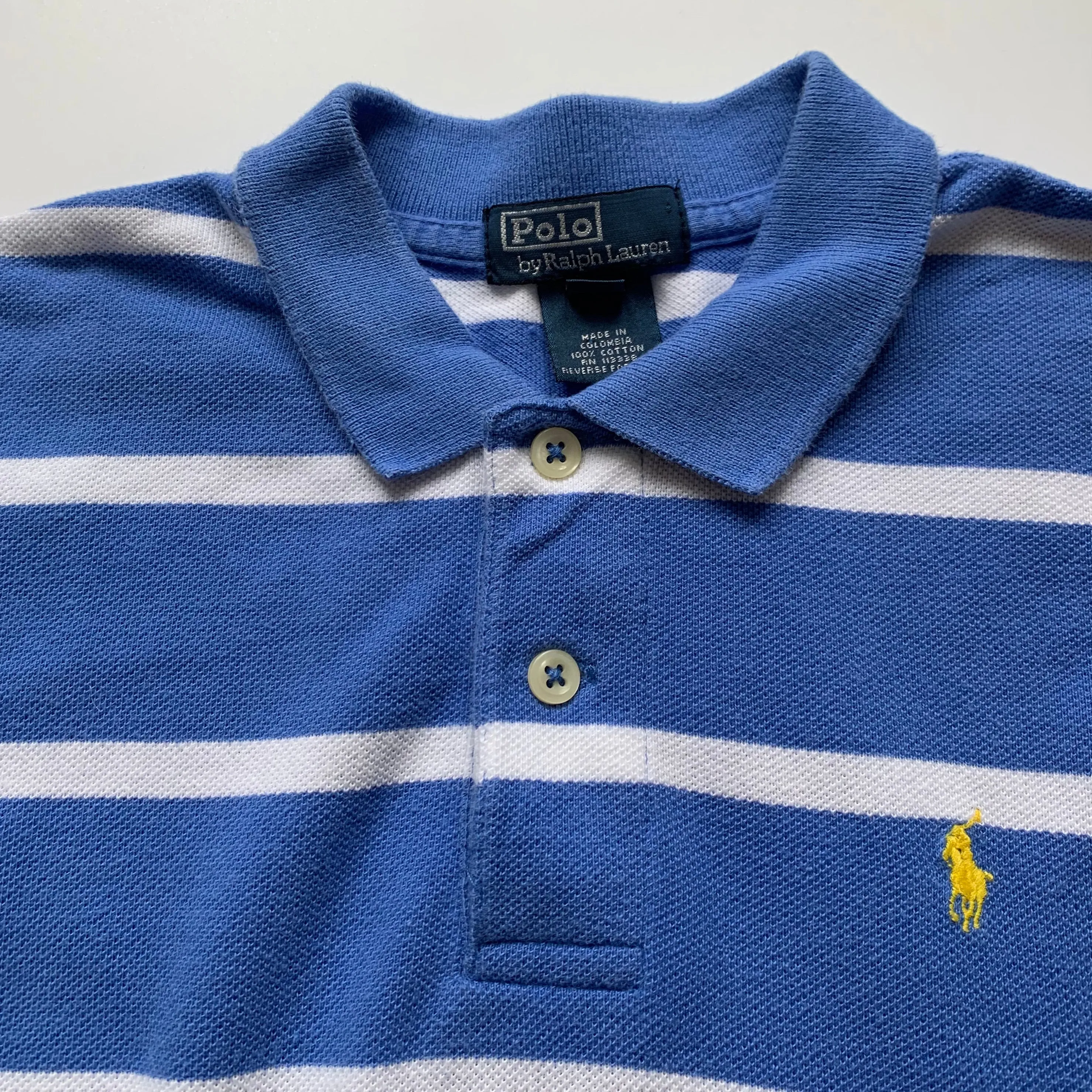 Ralph Lauren Blue And White Stripe Long Sleeve Polo Shirt: 6 Years