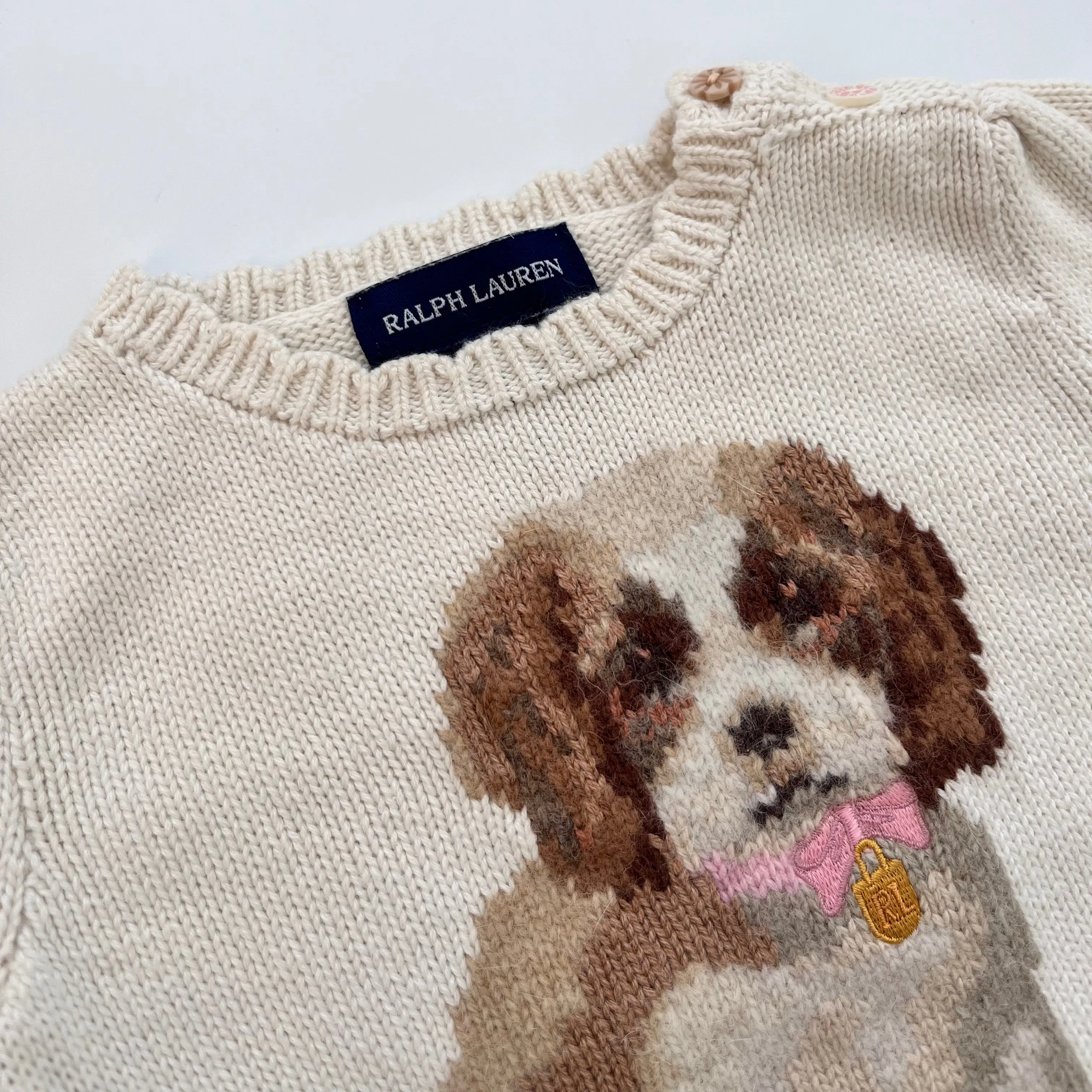 Ralph Lauren Cream Dog Intarsia Jumper: 9 Months