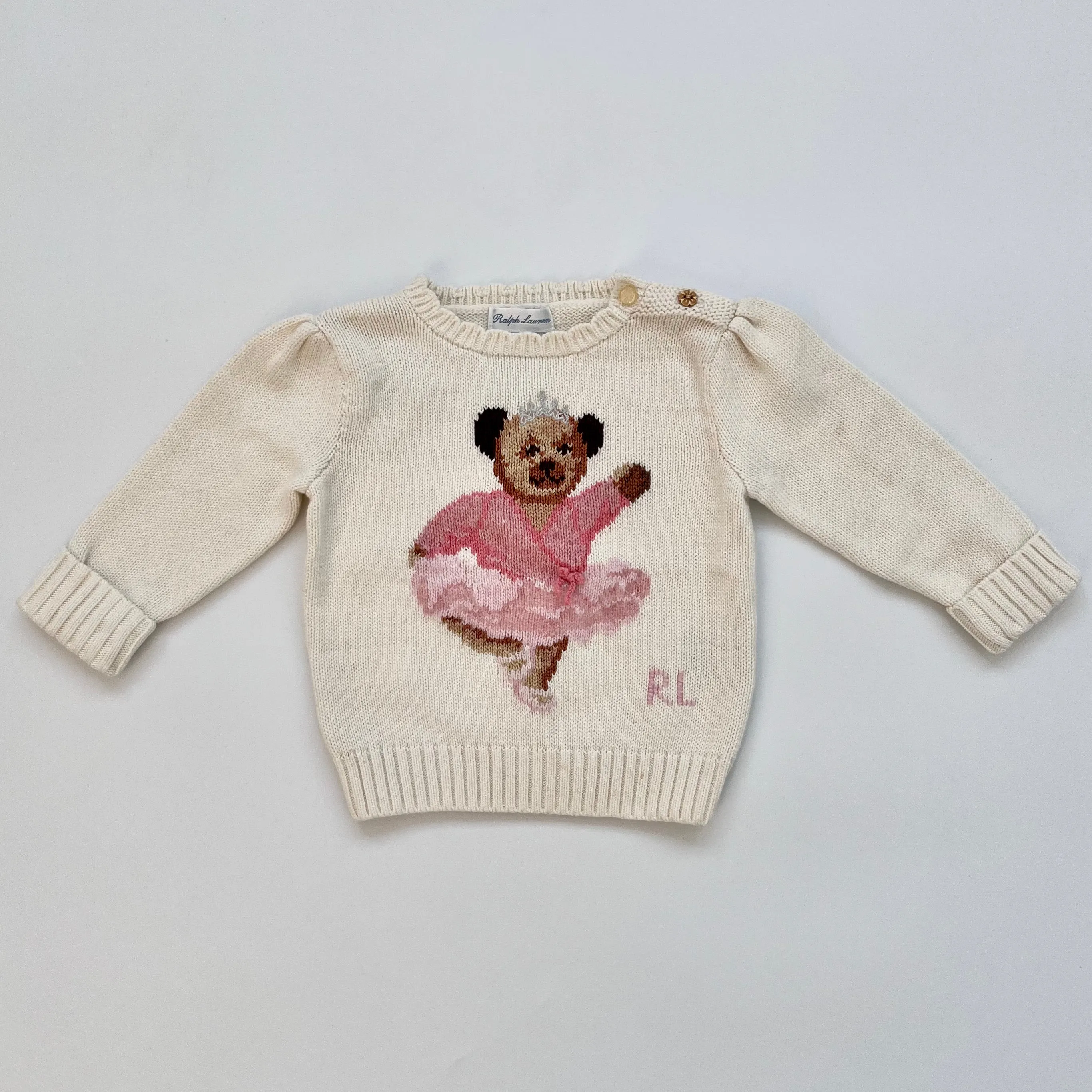 Ralph Lauren Cream Polo Bear Ballerina Jumper: 9 Months