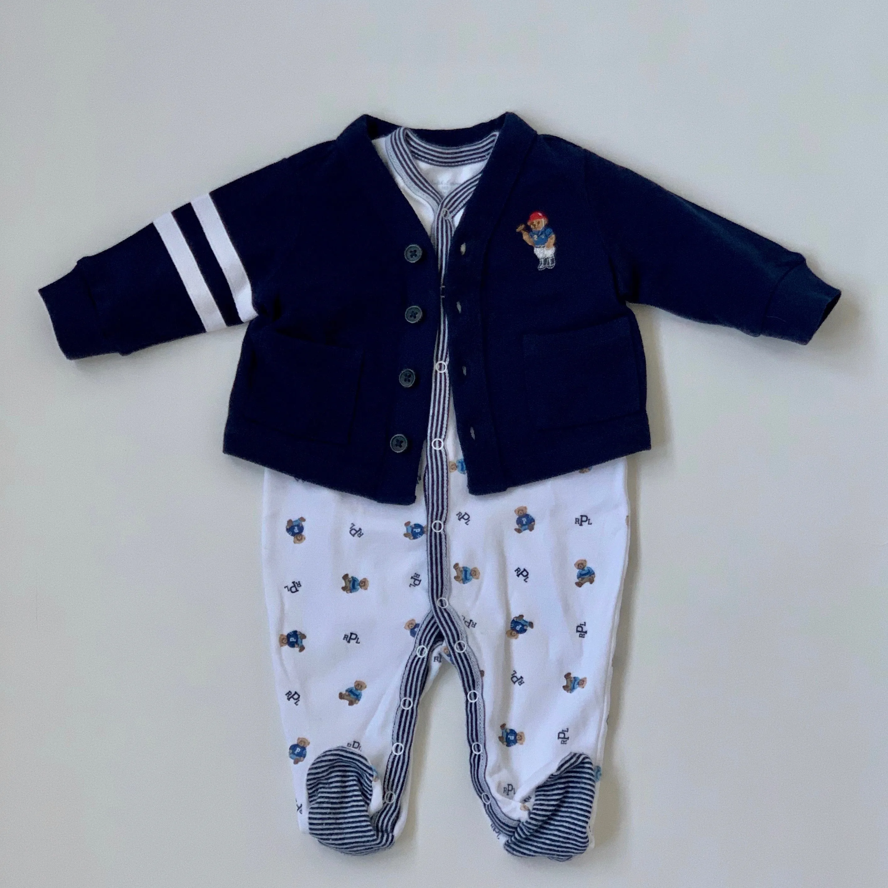 Ralph Lauren Navy Cotton Varsity Cardigan: 3 Months