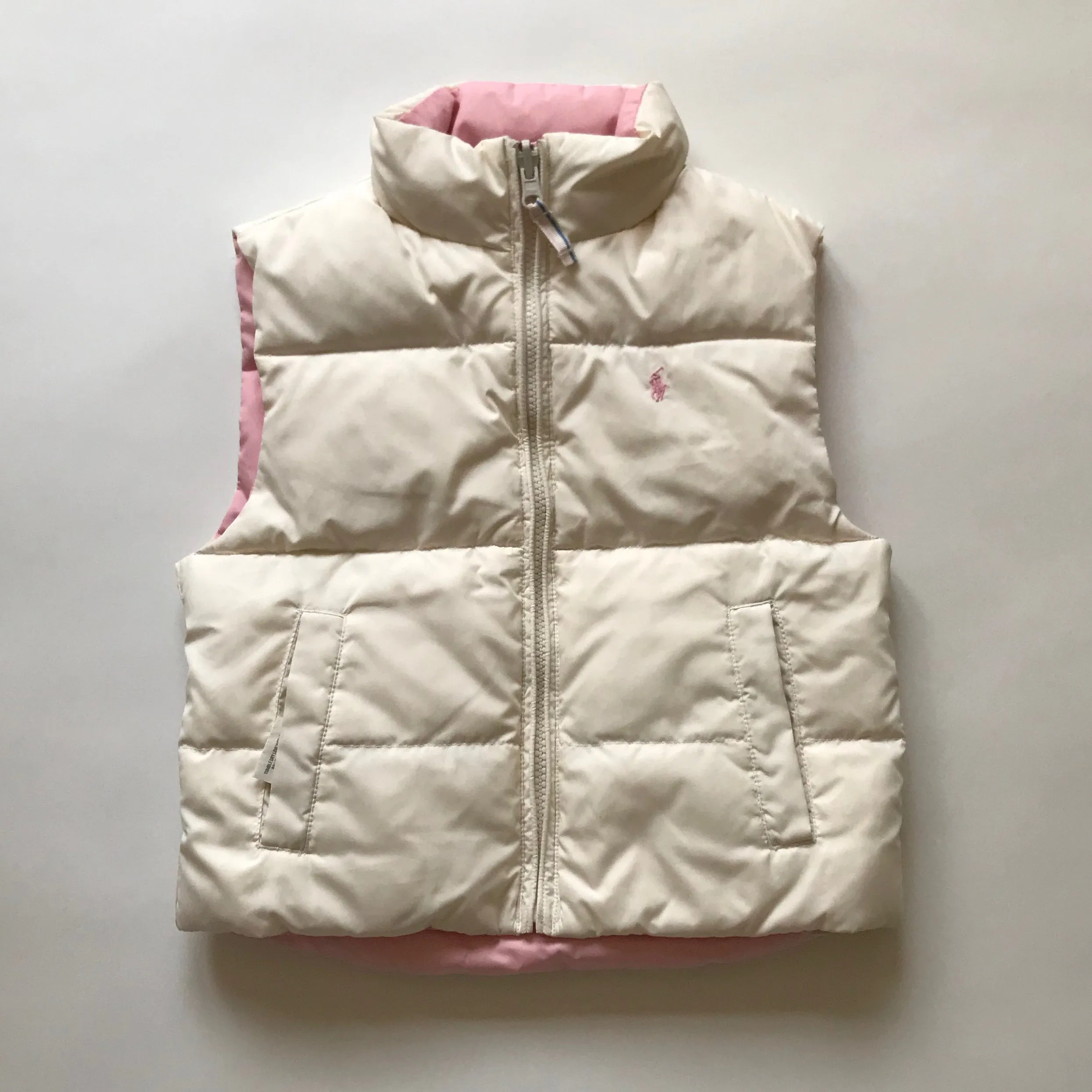 Ralph Lauren Pink & White Down Filled Reversible Gilet