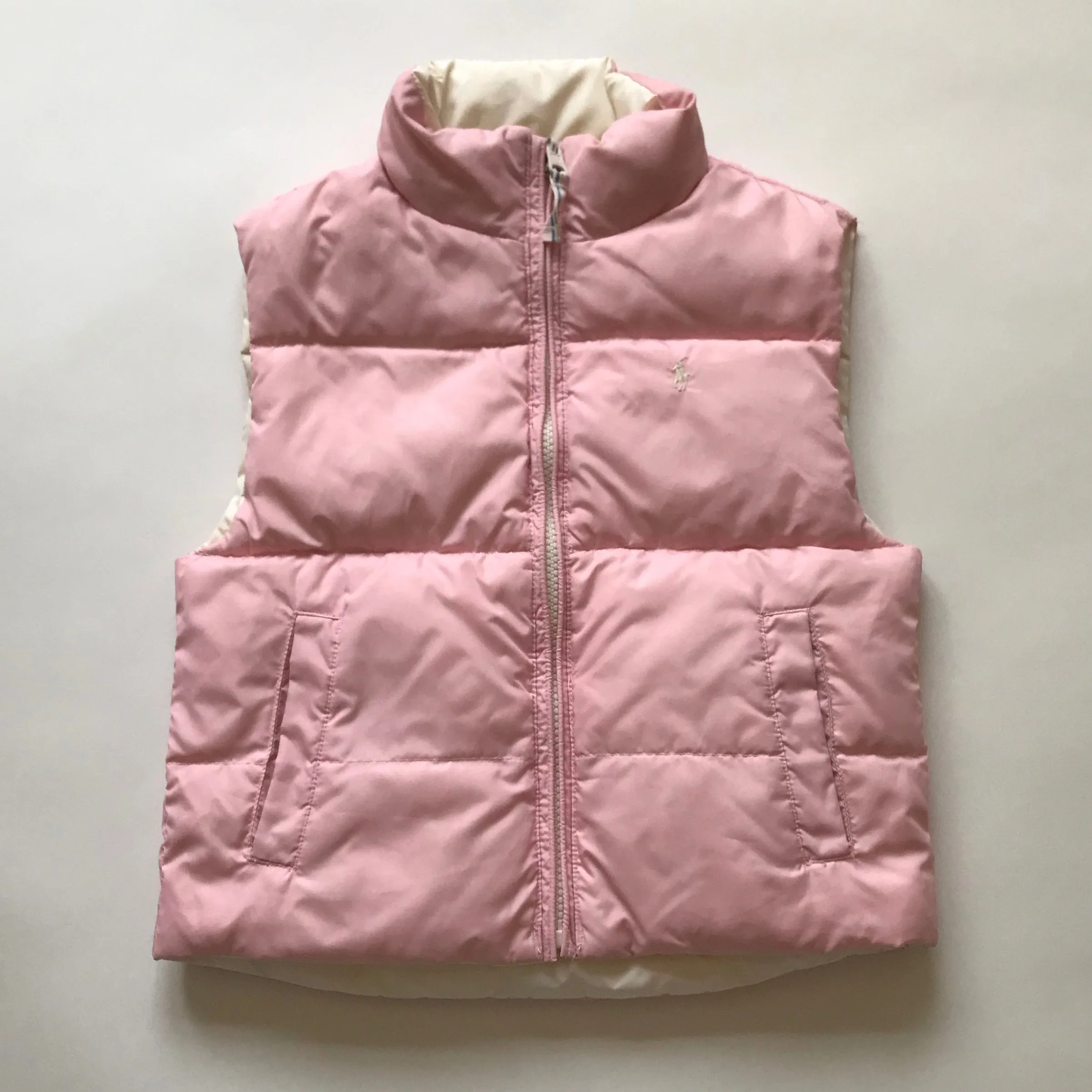 Ralph Lauren Pink & White Down Filled Reversible Gilet