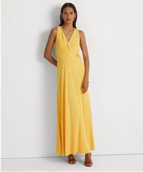 Ralph Lauren Women's Buckle Trim Jersey Halter Gown Yellow Size 12