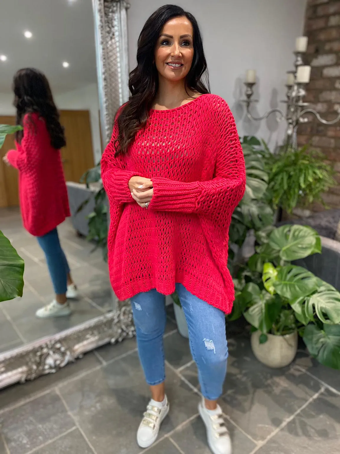 Raspberry Loose Weave Jumper Juliet