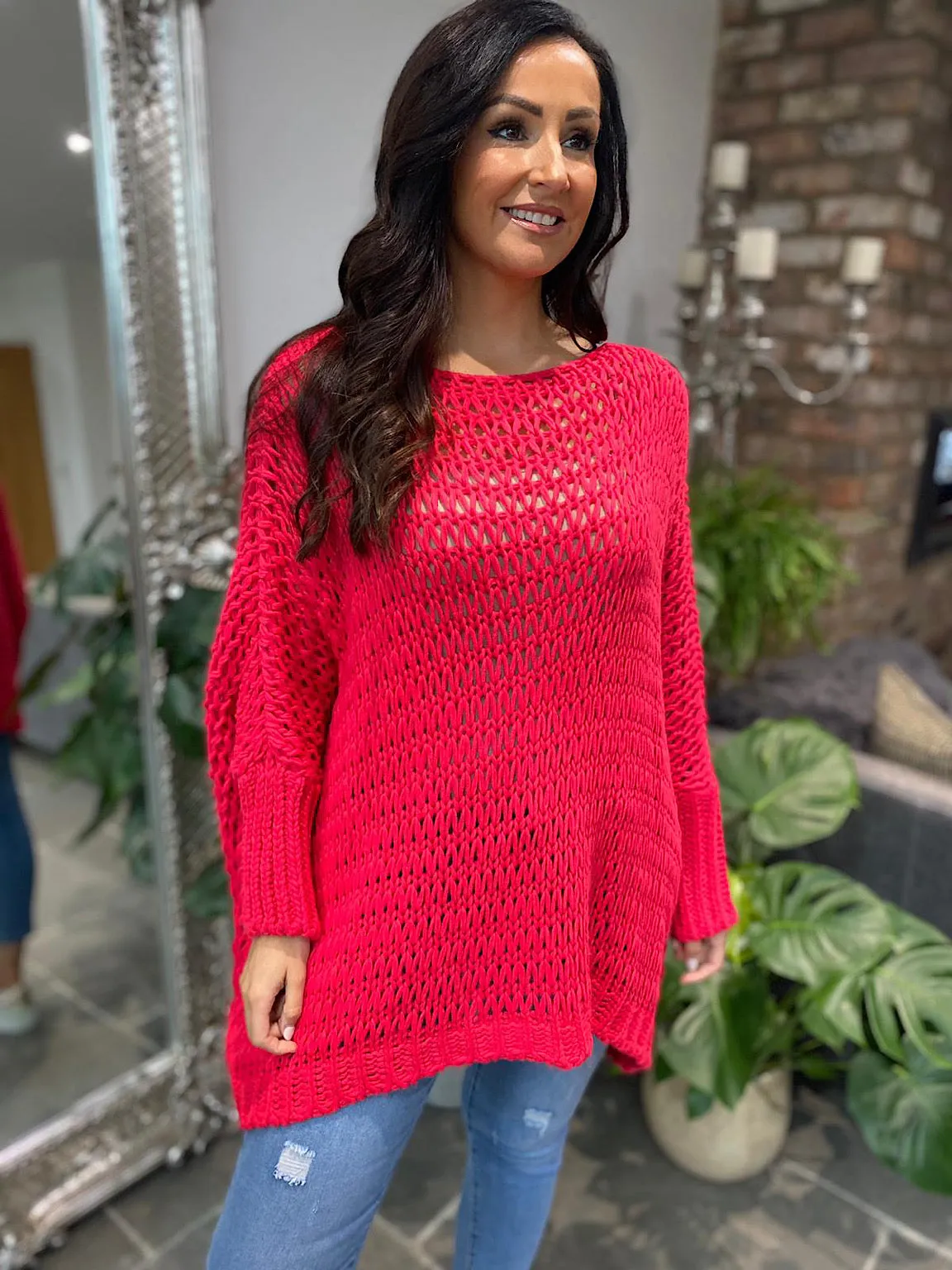 Raspberry Loose Weave Jumper Juliet