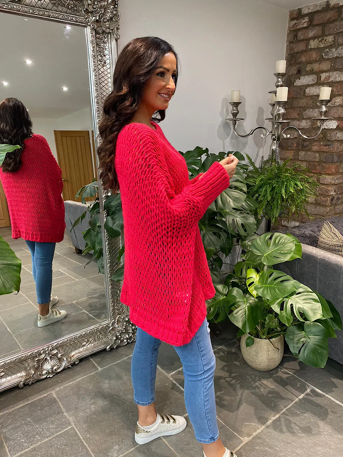 Raspberry Loose Weave Jumper Juliet