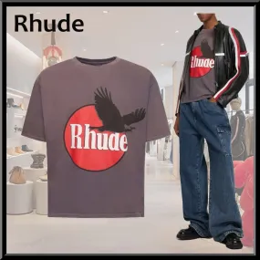 RHUDE  |Crew Neck Pullovers Street Style Cotton Short Sleeves Logo