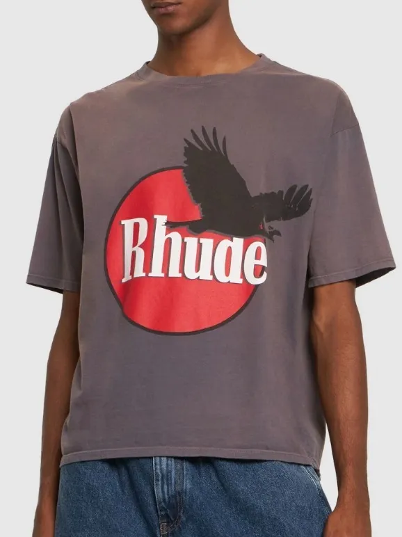 RHUDE  |Crew Neck Pullovers Street Style Cotton Short Sleeves Logo