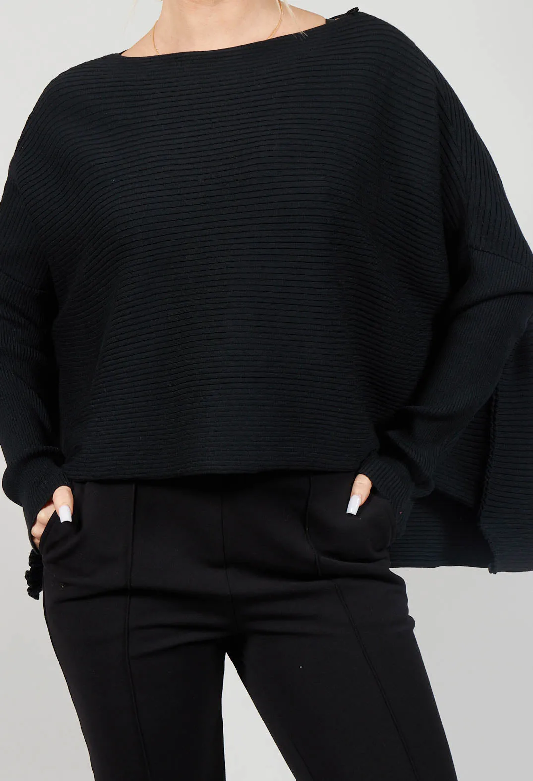 Ribbed Drop Shoulder Jumper in Black