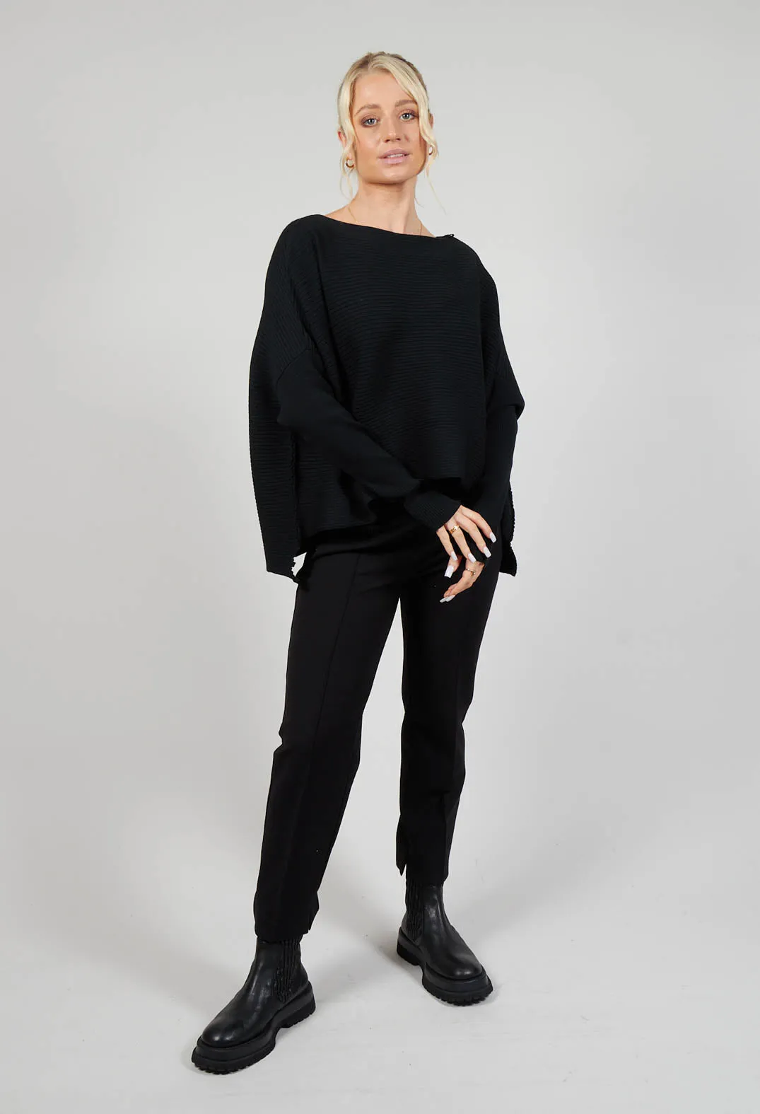 Ribbed Drop Shoulder Jumper in Black