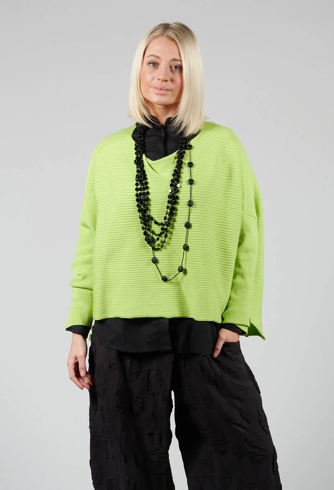 Ribbed Drop Shoulder Jumper in Neon Green