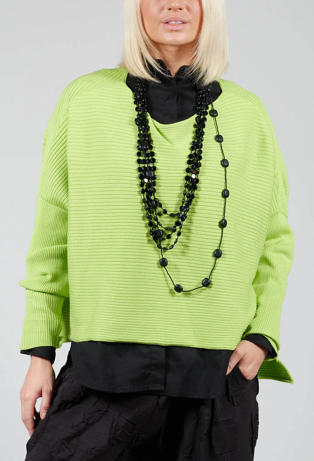 Ribbed Drop Shoulder Jumper in Neon Green