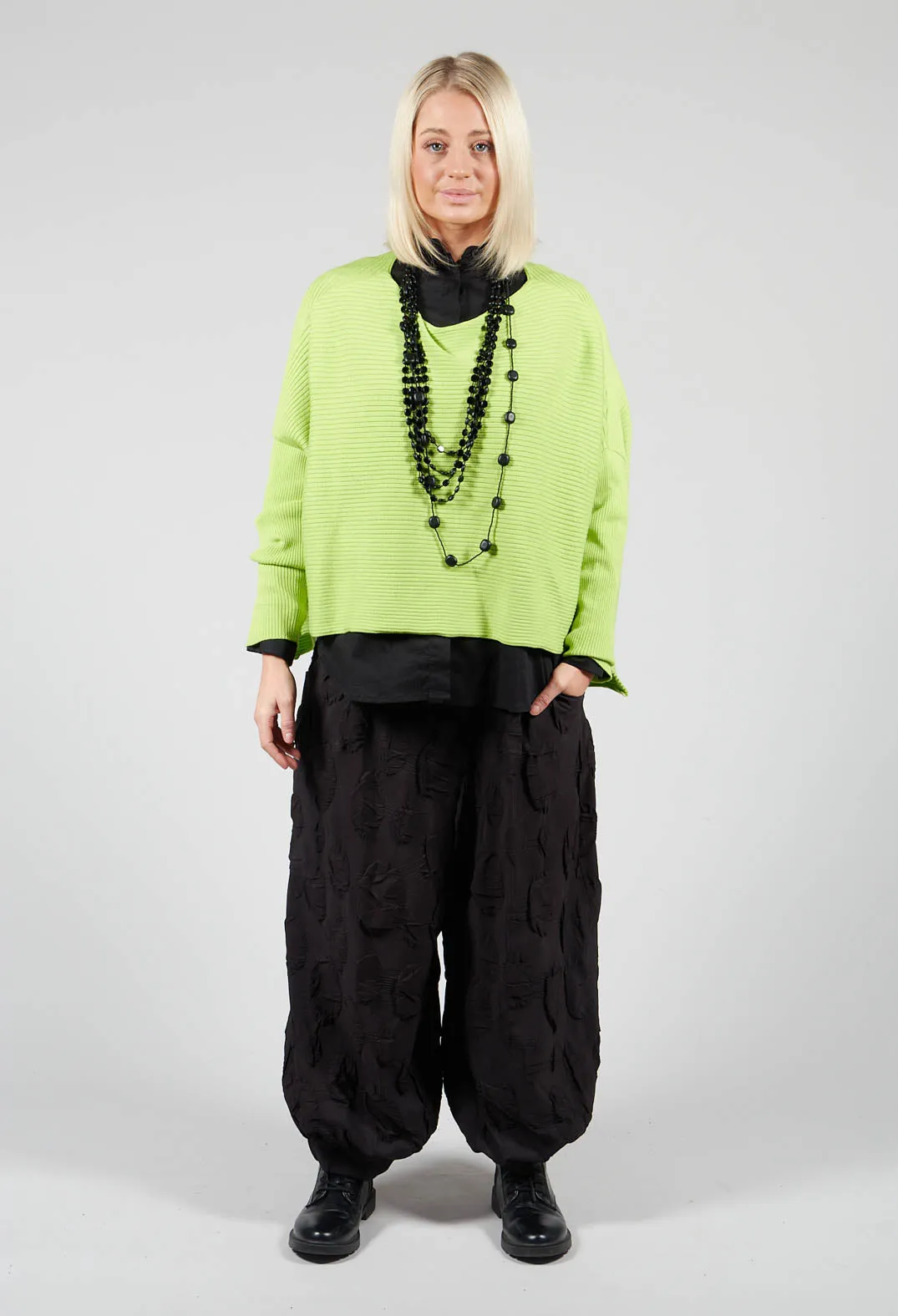 Ribbed Drop Shoulder Jumper in Neon Green