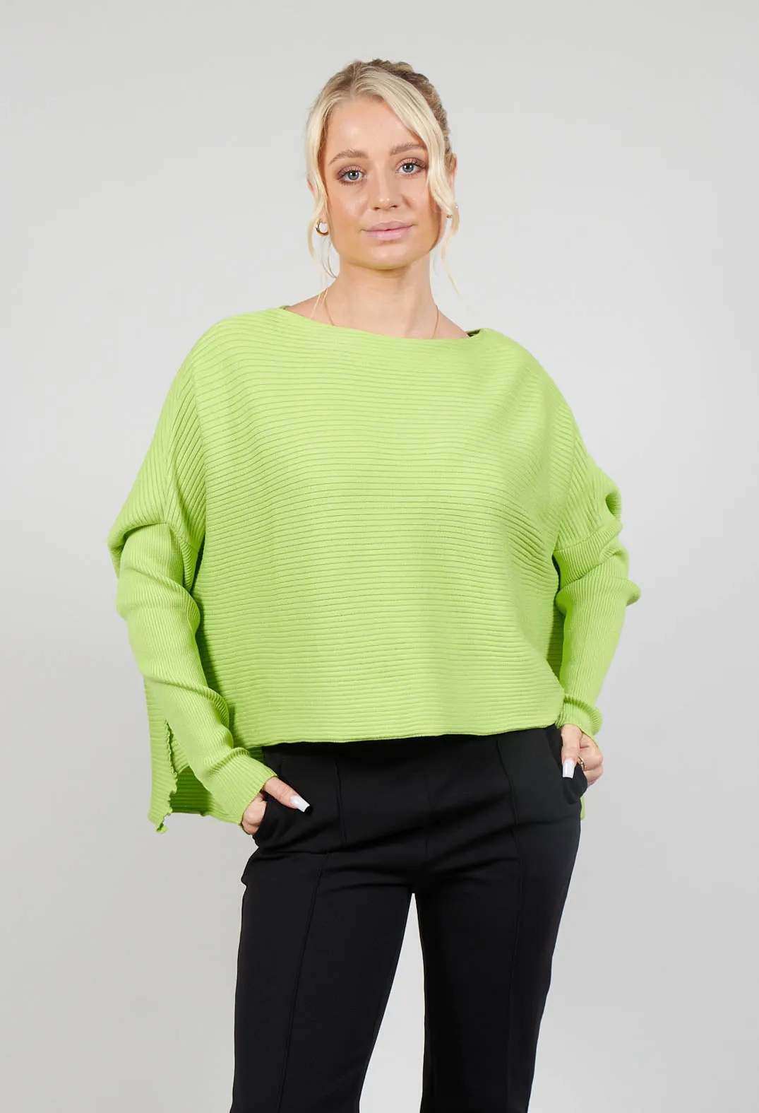 Ribbed Drop Shoulder Jumper in Neon Green