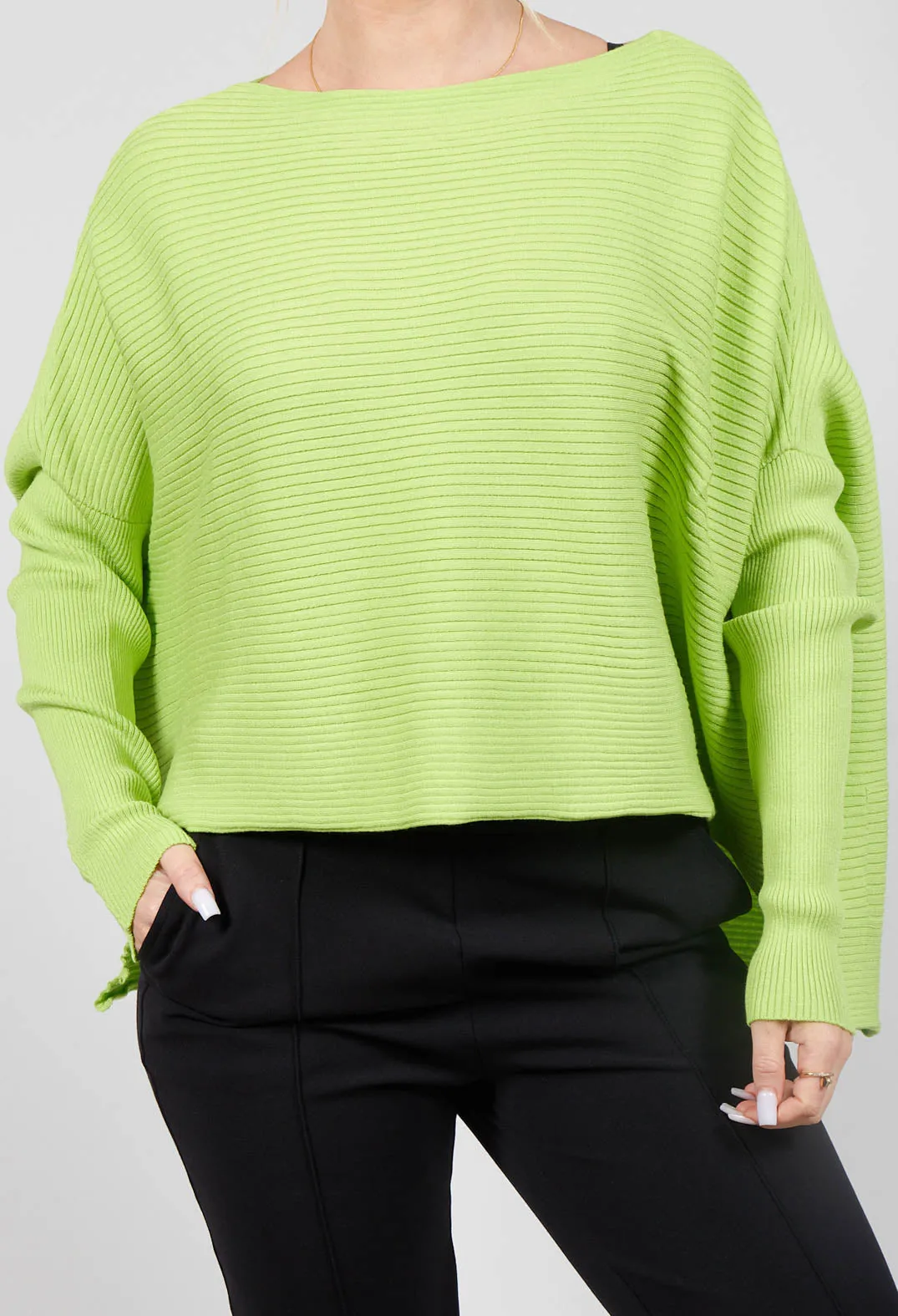 Ribbed Drop Shoulder Jumper in Neon Green