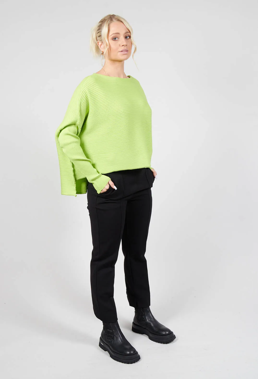 Ribbed Drop Shoulder Jumper in Neon Green