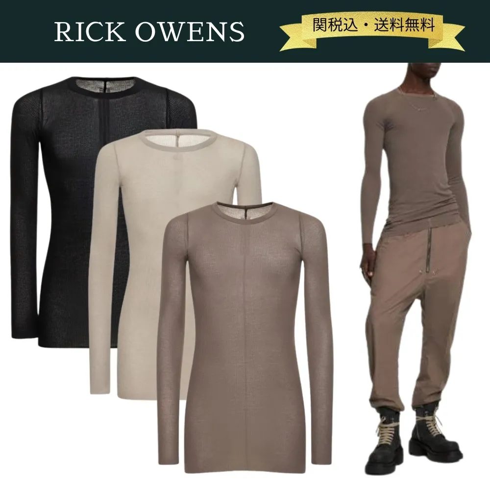 RICK OWENS  |Crew Neck Silk Long Sleeves Plain Long Sleeve T-shirt