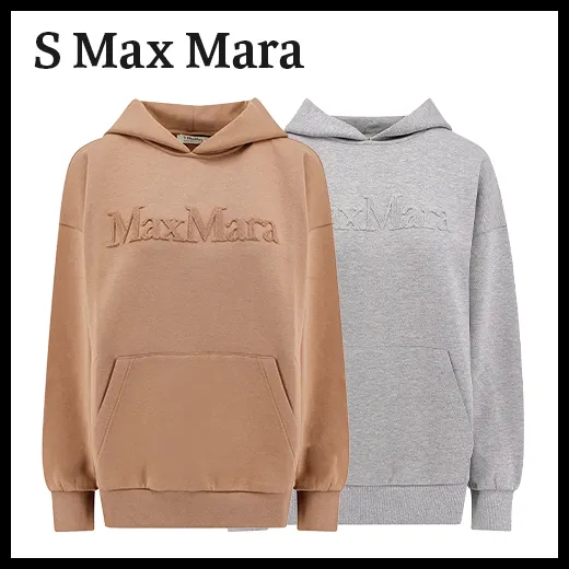 S Max Mara  |Rib Long Sleeves Plain Cotton Logo Hoodies & Sweatshirts