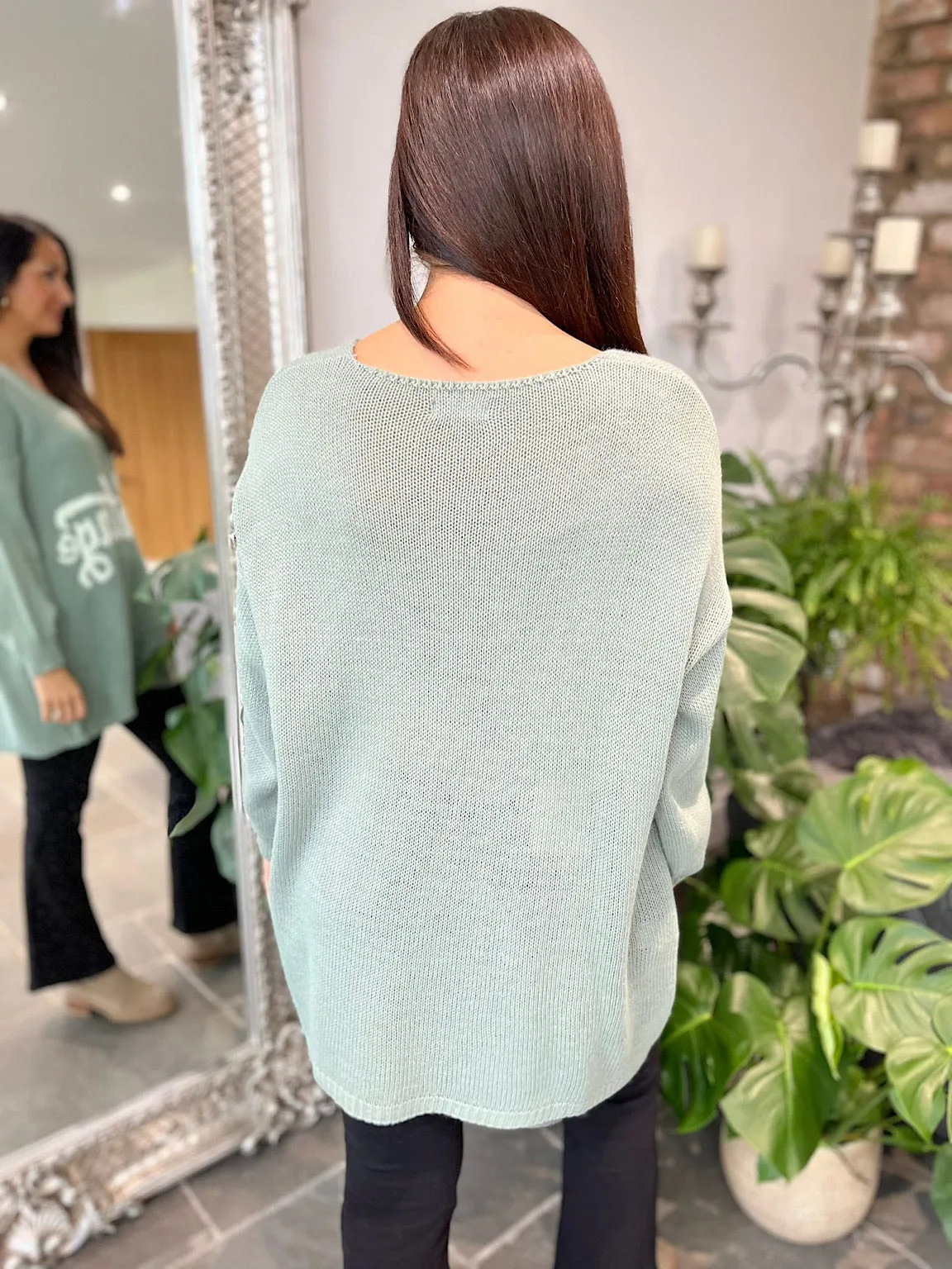 Sage Vintage V Neck Jumper Carol