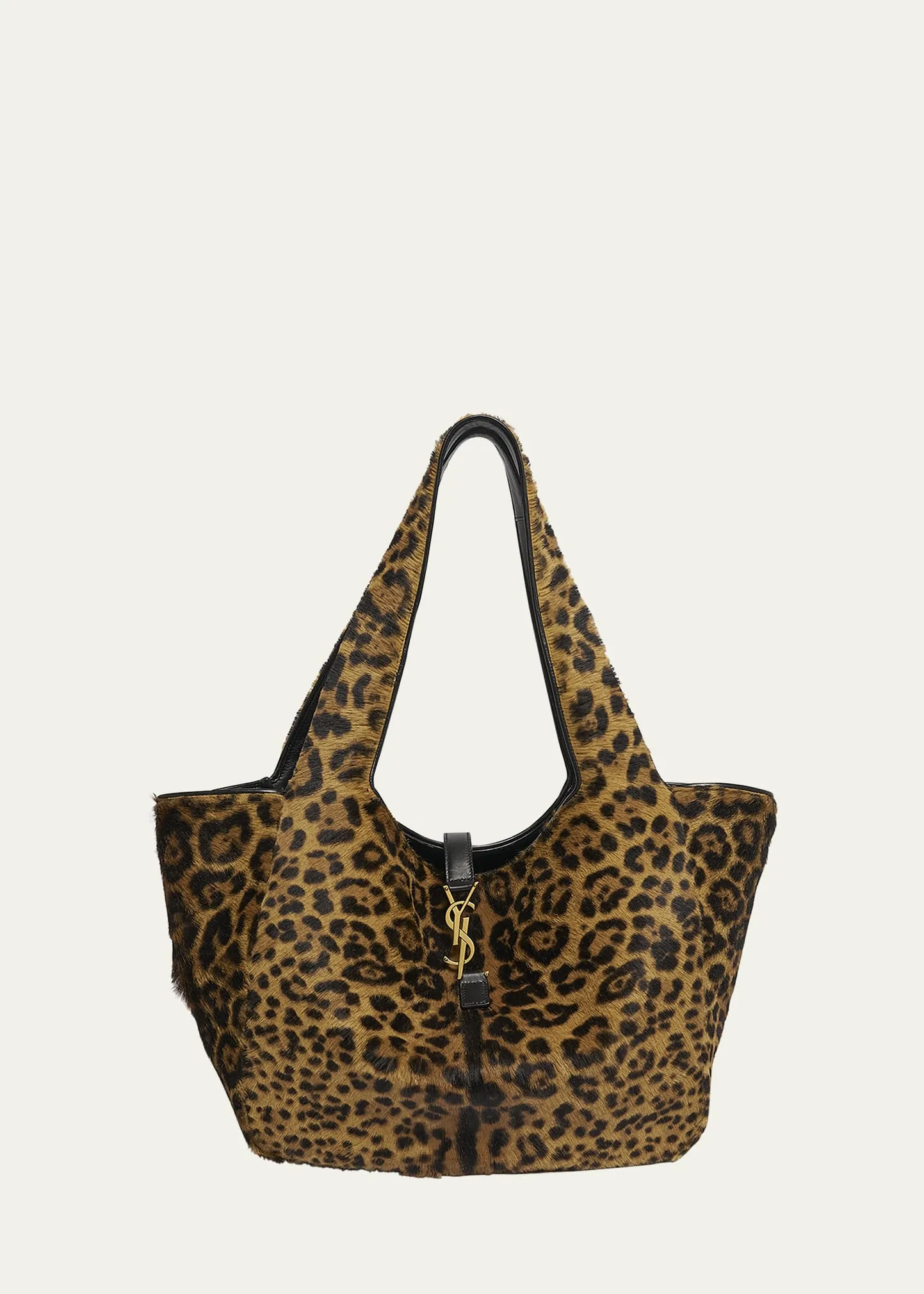 Saint Laurent Bea YSL Leopard-Print Tote Bag in Calf Hair and Leather