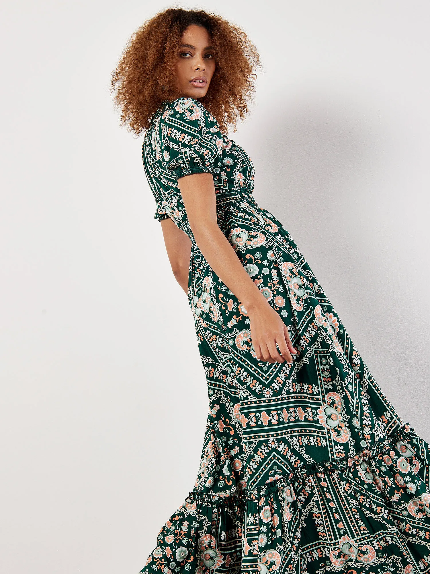 Scarf Print Smocked Maxi Dress | Apricot Clothing